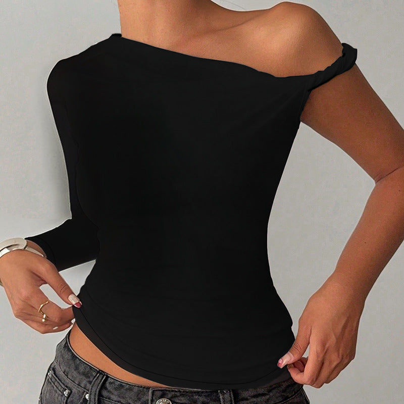 Damer asymmetrisk langermet topp med off-shoulder design Skjora