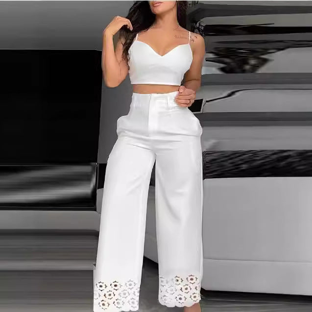 Dame Trendy To-delt Outfit med topp og vide bukser Skjora
