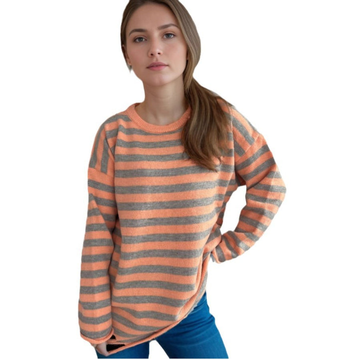 Dame strikket oversized genser med avslappet stripemønster Skjora