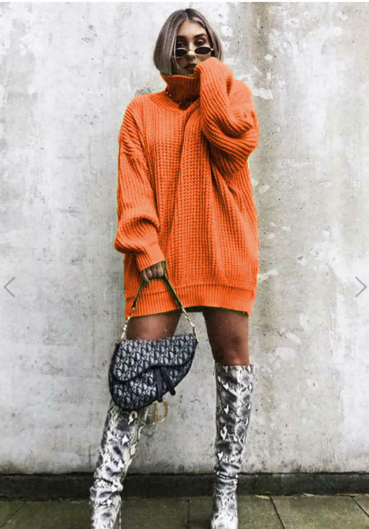 Dame chunky strikkegenser med høy krage og avslappet oversized passform Skjora