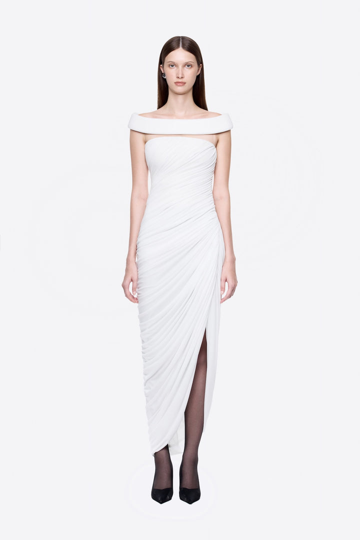 Damer Elegant Kveldsdrakt med Off-shoulder-design og raffinert Drapé Skjora