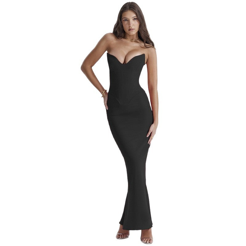 Damen Elegantes Abendkleid mit herzförmigem Ausschnitt und schwingendem Saum Skjora