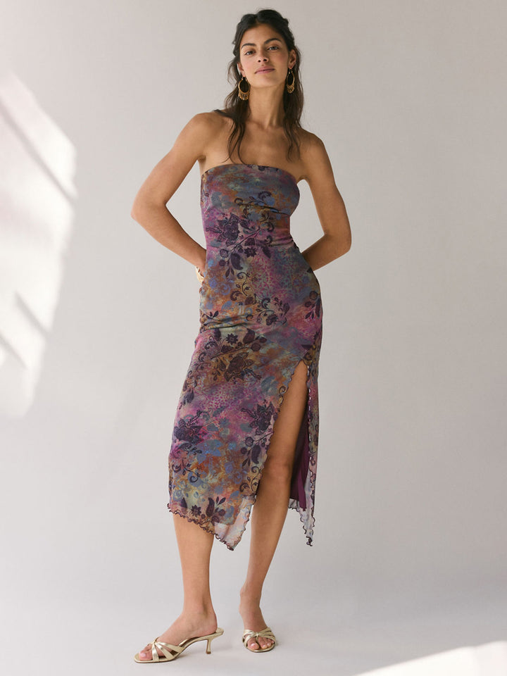 Dame Elegant bandeau-kjole med blomsterdesign og asymmetrisk snitt Skjora
