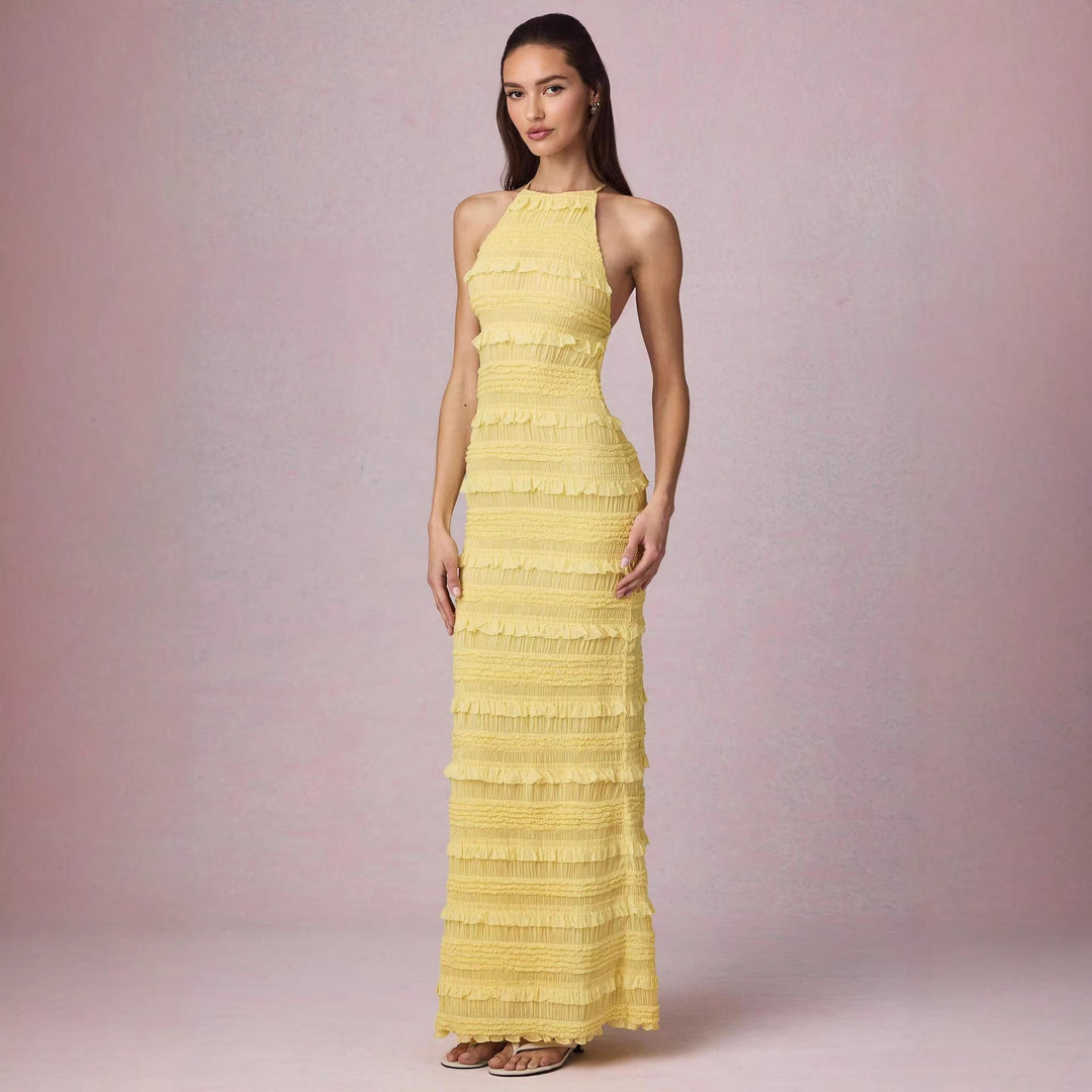 Damer Maxi Kjole med frynset design og elegant halterneck Skjora