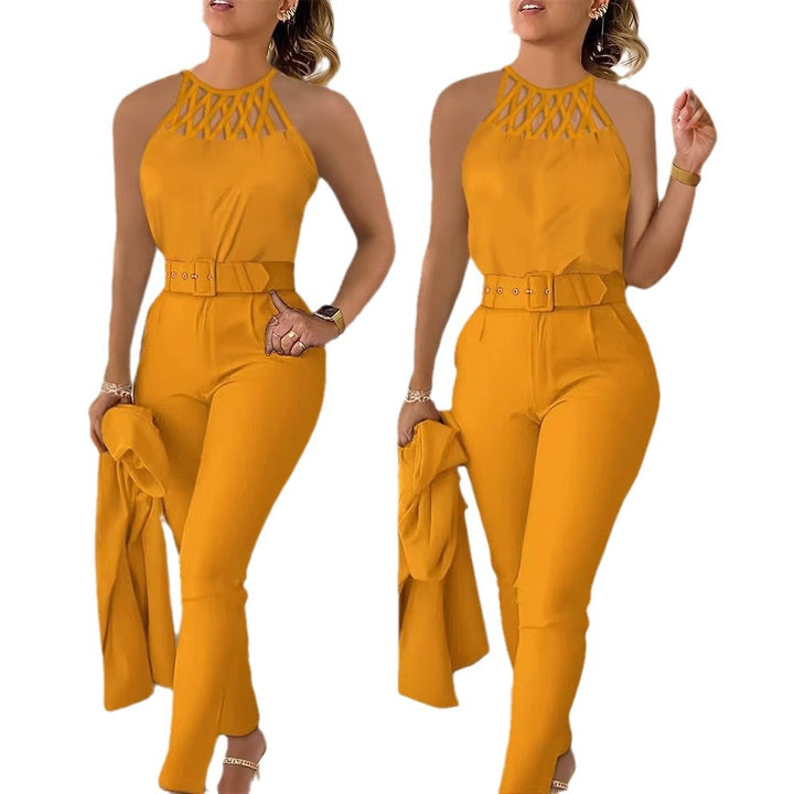 Dame Elegant Jumpsuit med stilig belte og raffinerte cut-out Skjora