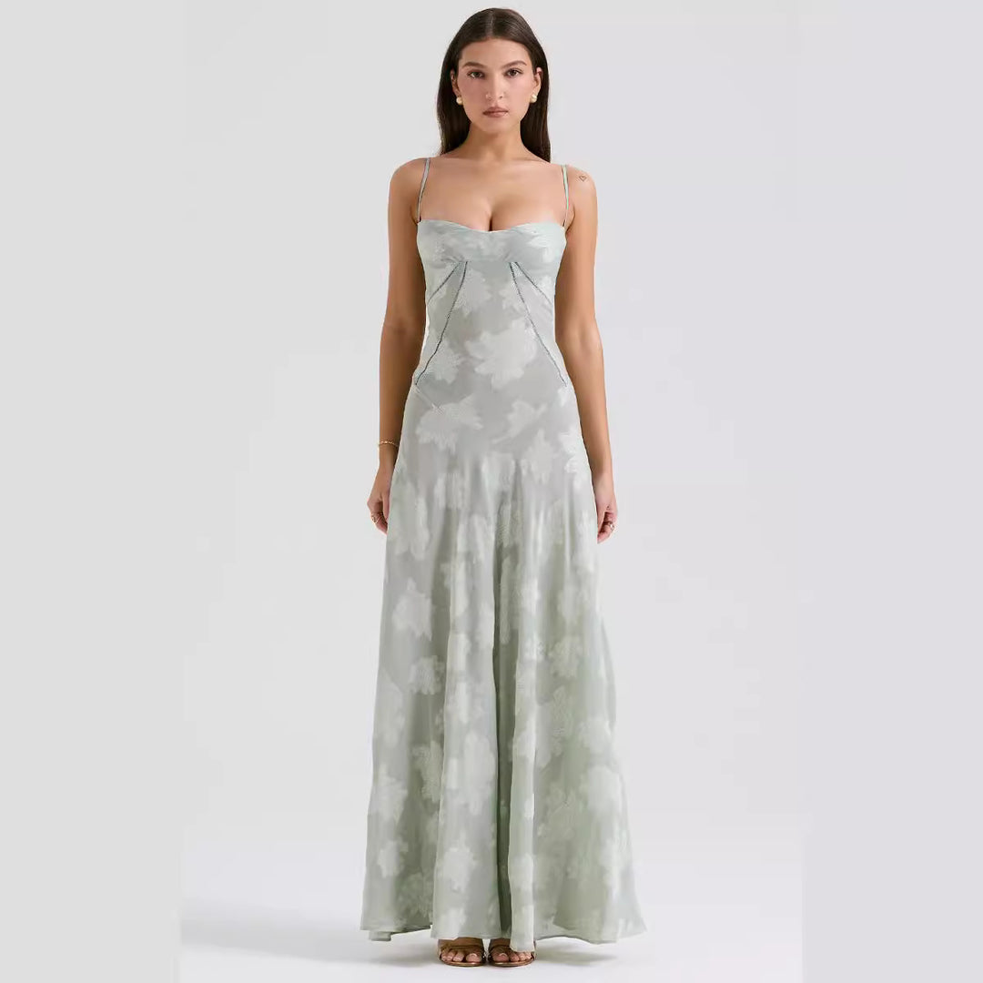 Damen Elegantes Maxikleid mit floralem Häkelmuster und raffiniertem Schnitt Skjora