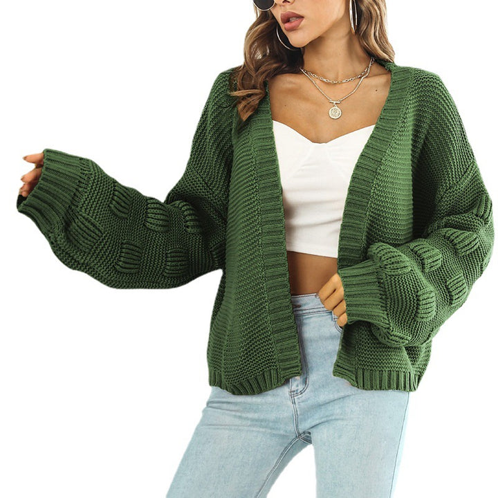 Kvinne chunky strikket cardigan med voluminøse ermer og åpen front Skjora