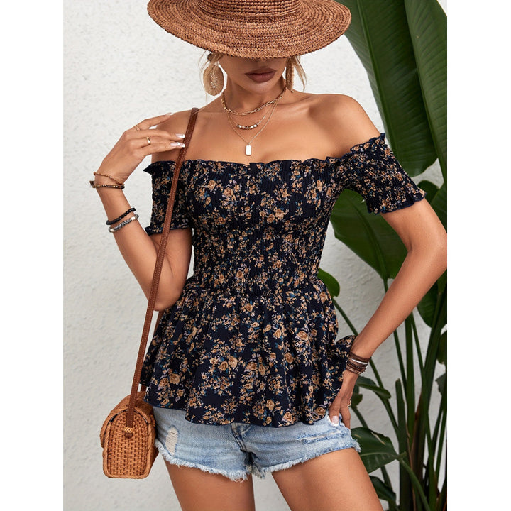 Dame blomsterskjorte med peplum-design Skjora