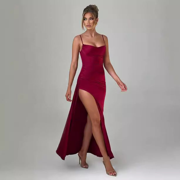 Damer Elegant Maxi Kjole med Side Splitt og Smale Spagetti Stropper