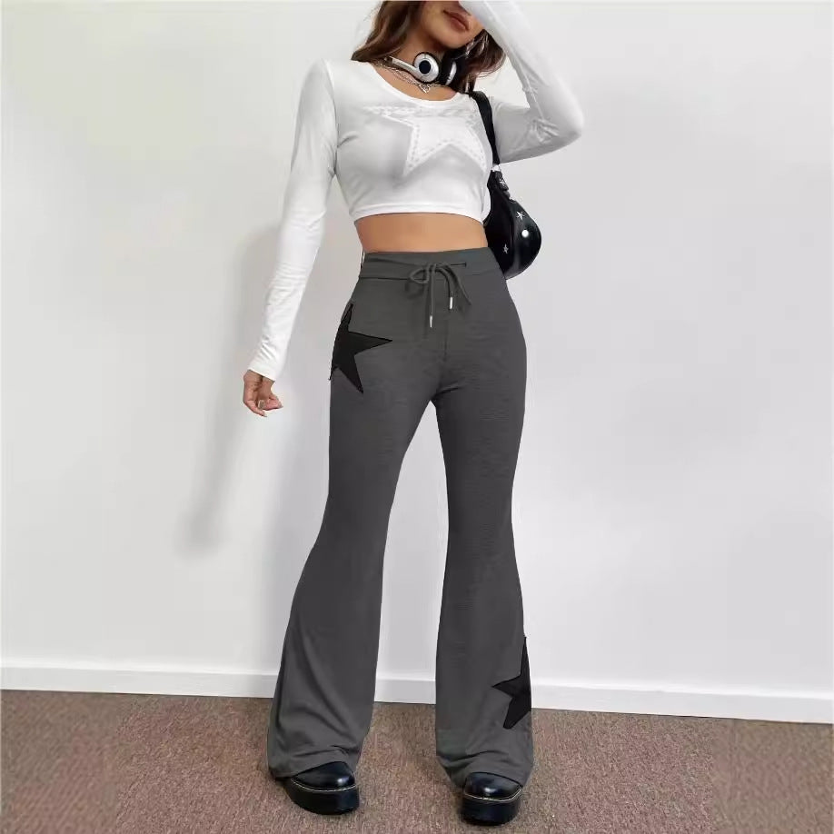 Dame casual sweatpants med vid ben og stjernemotiv Skjora
