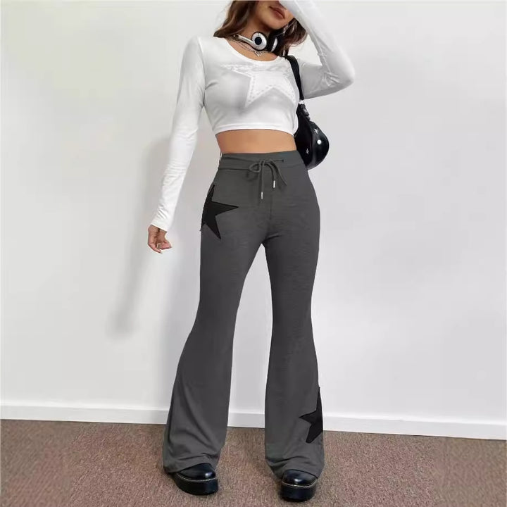 Dame casual sweatpants med vid ben og stjernemotiv Skjora
