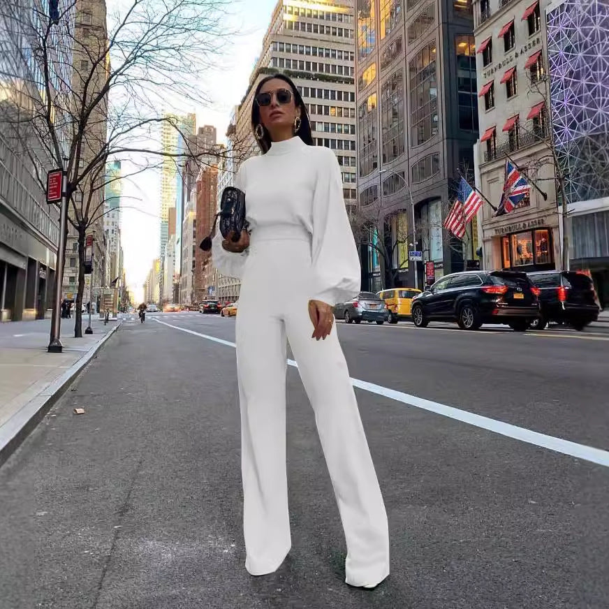 Dame Elegant Jumpsuit med vide ermer og høy krage Skjora