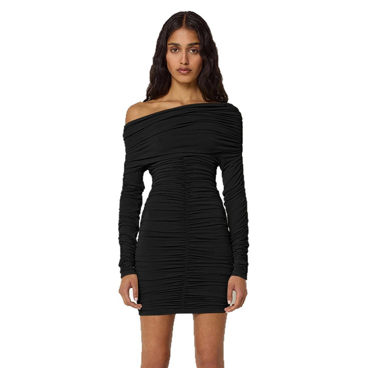 Dame Figurtilpasset Off-Shoulder Kjole med Rynke og Lange Ermer Skjora