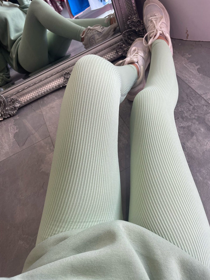 Damer Høy Kvalitet Ribbet Design Tights med Høy Talje Skjora