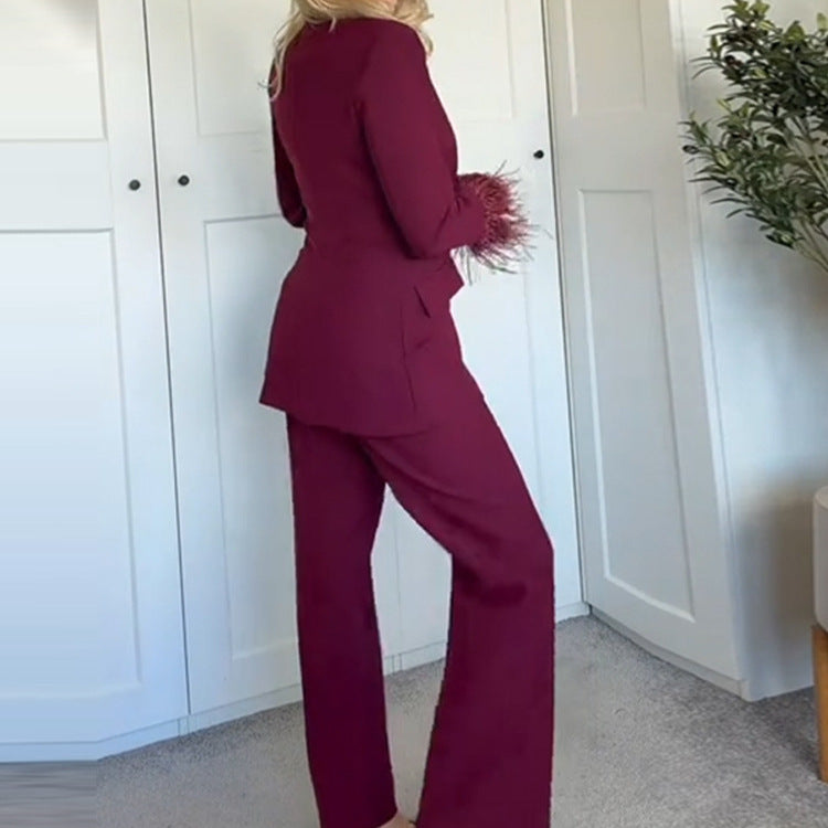 Dame elegant vid bukse med sidelommer og høy midje Skjora