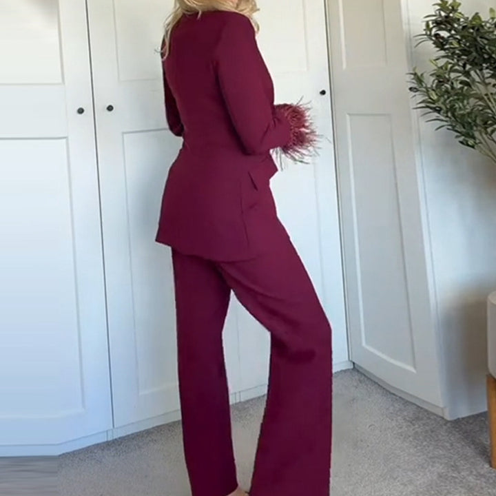 Dame elegant vid bukse med sidelommer og høy midje Skjora