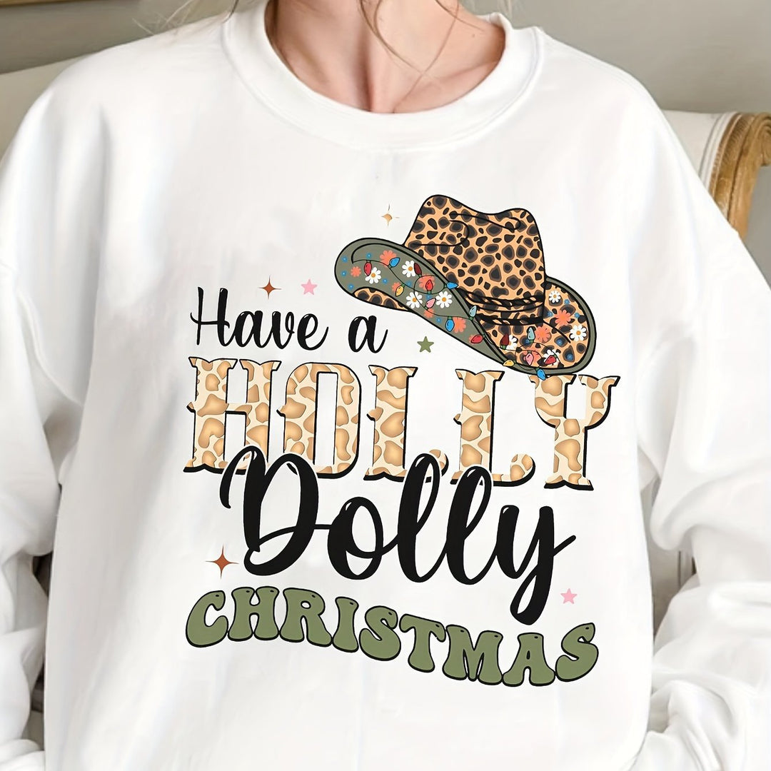 Dame sweatshirt med kreativt julemotiv og stilige bokstaver Skjora