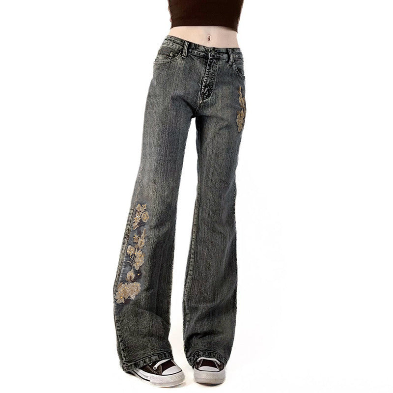 Dame Flared Jeans med blomstermotiv Skjora