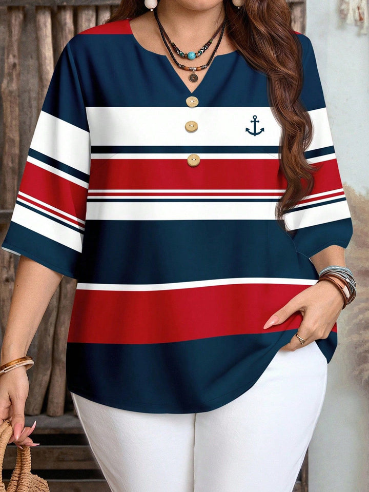 Damer casual Marine-look topp med knappliste Skjora