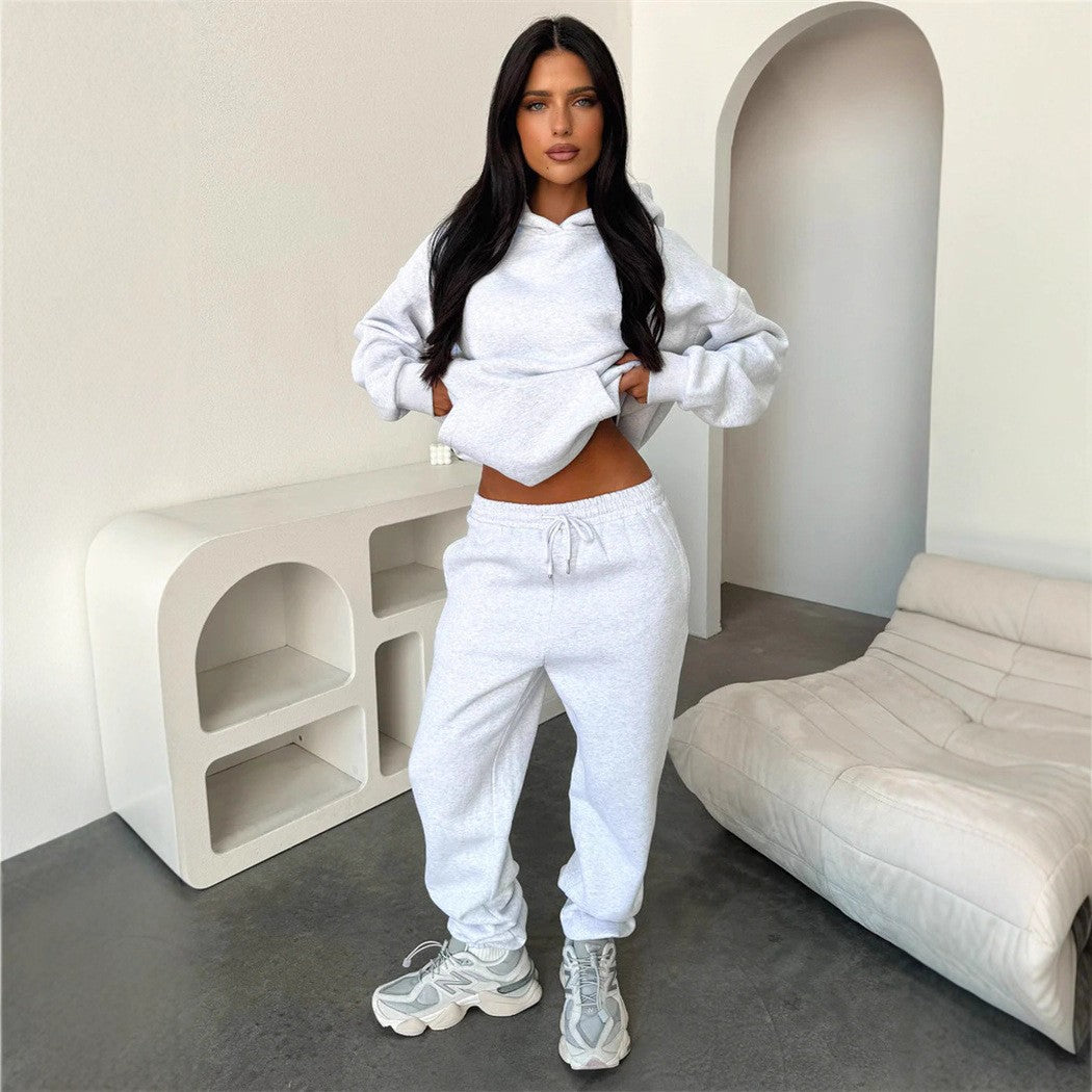 Kvinnors stiliga och bekväma hoodie-set med elastiska manschetter och dragsko Skjora