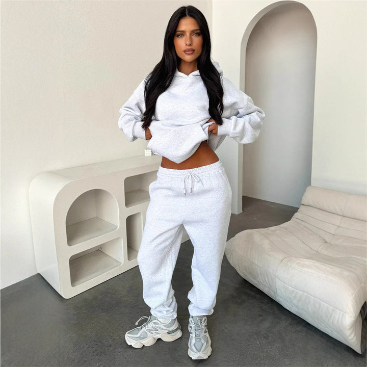 Kvinnors stiliga och bekväma hoodie-set med elastiska manschetter och dragsko Skjora