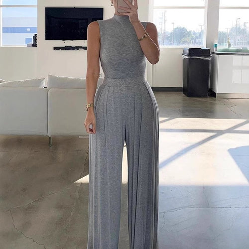 Damer Elegant Jumpsuit med høyclosure-design og vide ben Skjora