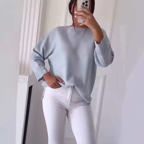 Dame Casual Oversized Genser med Asymmetrisk Snitt og Knappe Detaljer Skjora