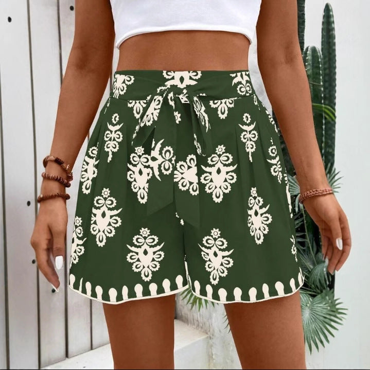 Damer sommerlige chinoshorts med bindebelte Skjora