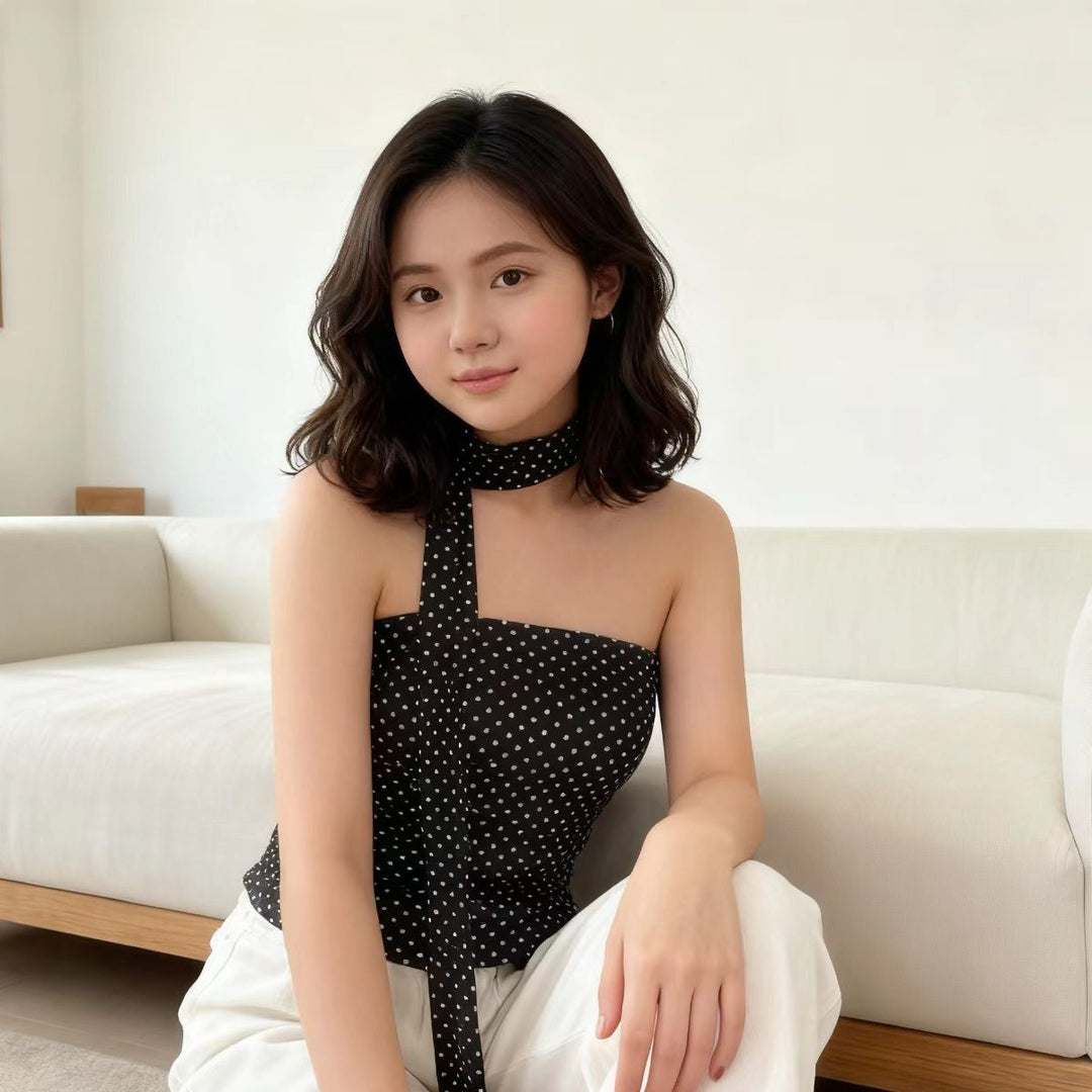 Dame Elegant Polka-Dots Overdel med smal Bandeau og formende detaljer Skjora