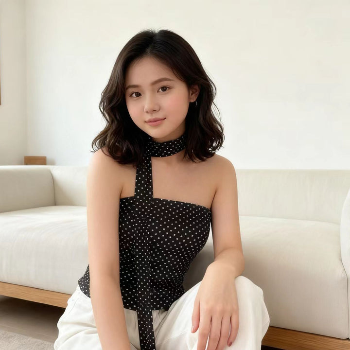 Dame Elegant Polka-Dots Overdel med smal Bandeau og formende detaljer Skjora