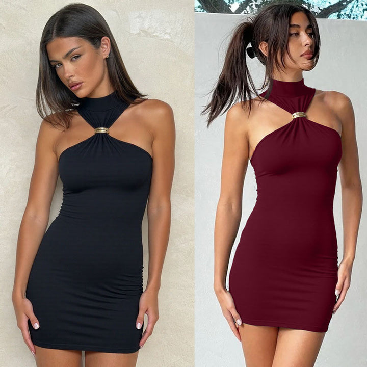 Dame Mini kjole med elegant halterneck og glitrende detaljer Skjora