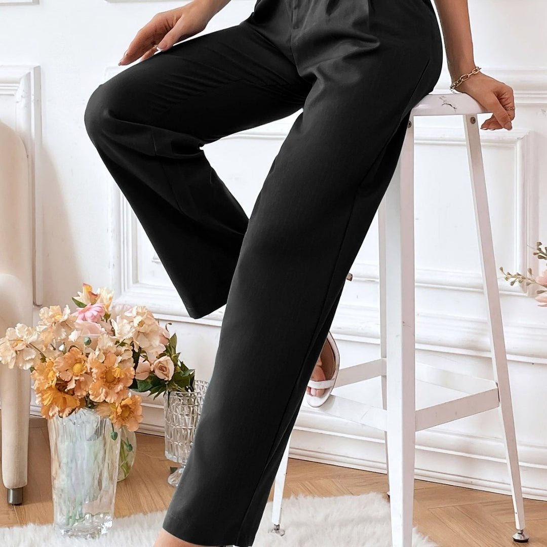 Kvinnelige elegante høy midje bukser med smal ben og folder drape Skjora