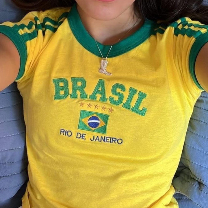 Dame sportiv Crop-Top med brasiliansk motiv Skjora