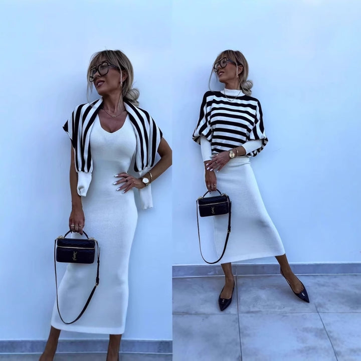 Women's Elegant and Comfortable Striped Top and Tight Long Pants Set Skjora