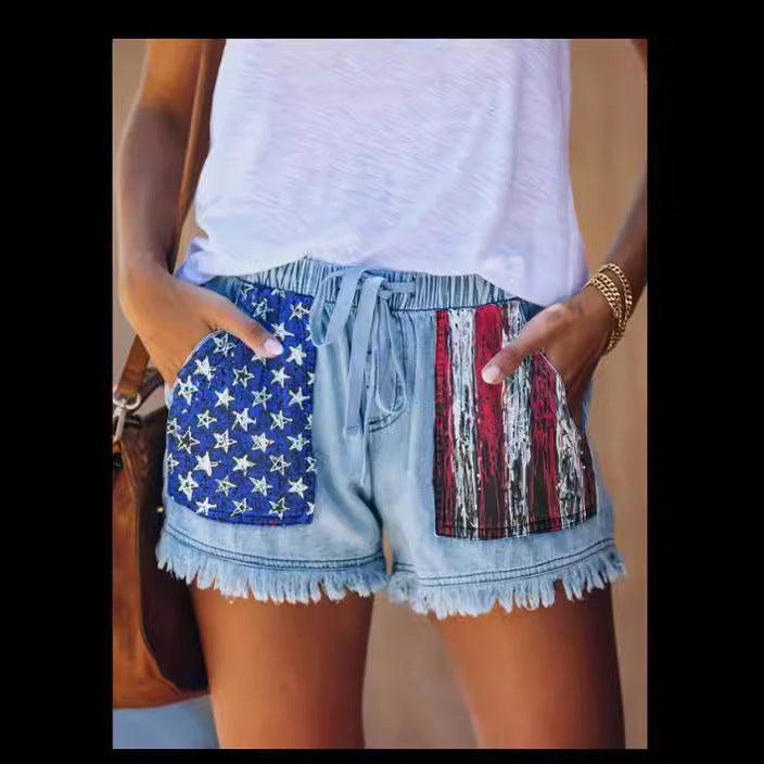 Dame Denim-shorts med kreative lommer Skjora