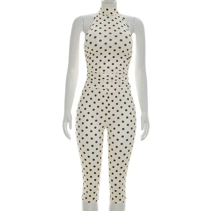 Damer sporty bodysuit med moteriktig prikkete mønster Skjora
