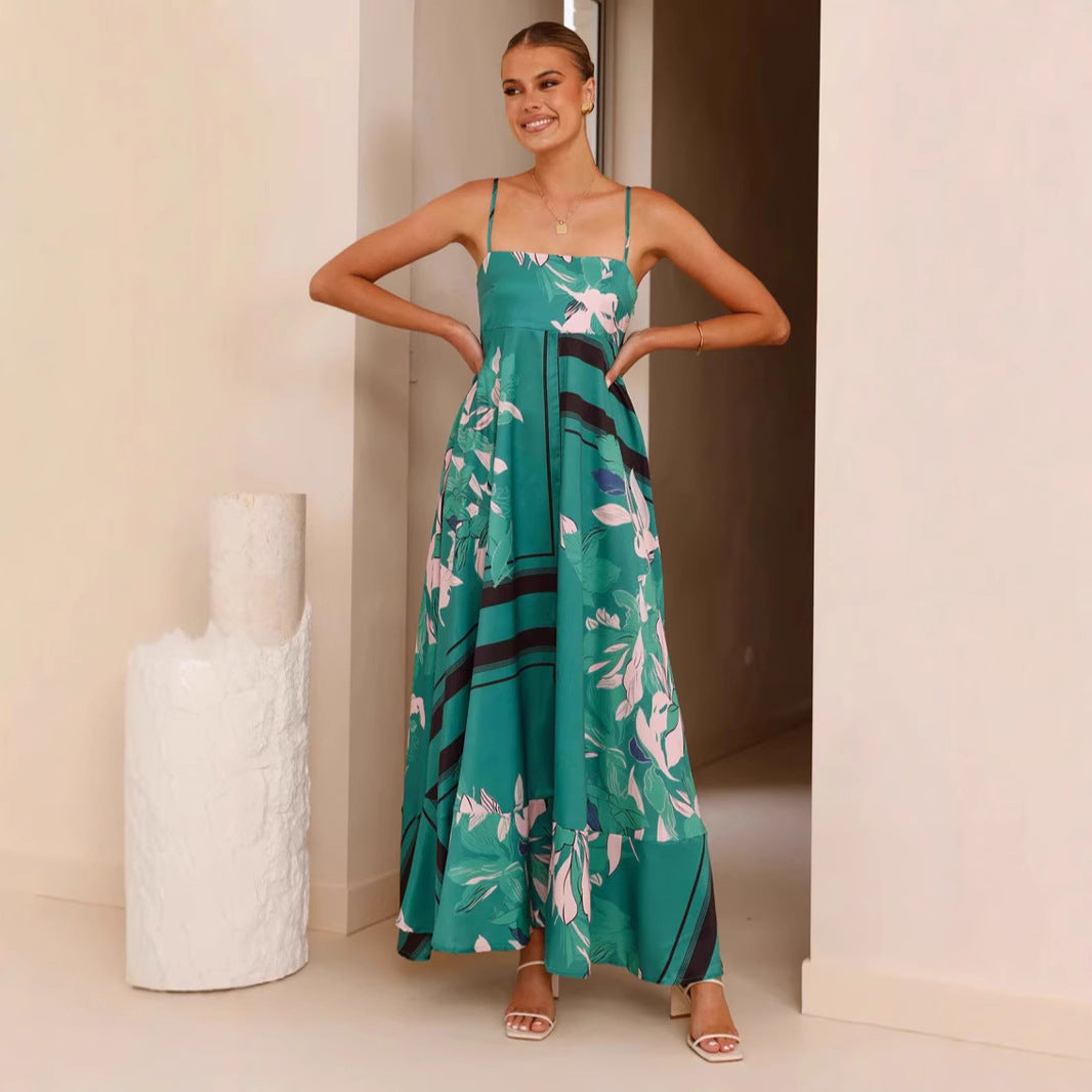 Dame maxi kjole med blomster motiv og flytende passform Skjora