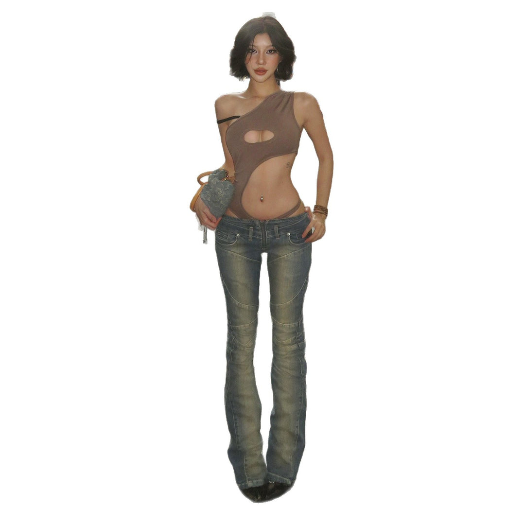 Dame Bootcut Jeans med moderne snitt og stilige slitte detaljer Skjora
