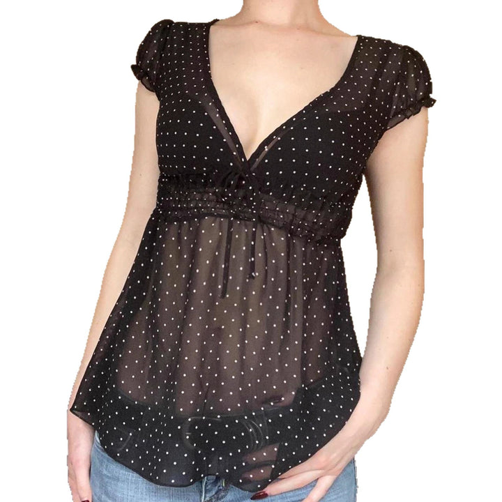 Damer Lekre Polka-Prikker Bluse med Volangdetaljer Skjora
