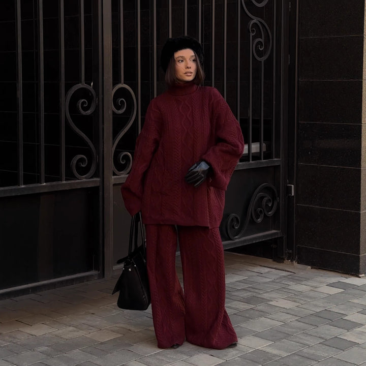Damer koselige strikkede jumpsuit med kabelmønster Skjora