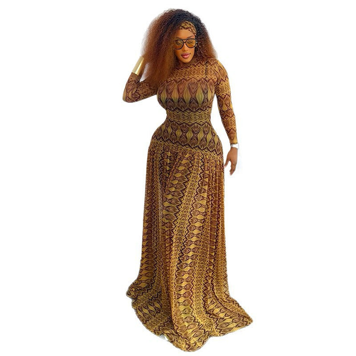 Women's Floral Print Maxi Dress with Elegant Chiffon Skirt