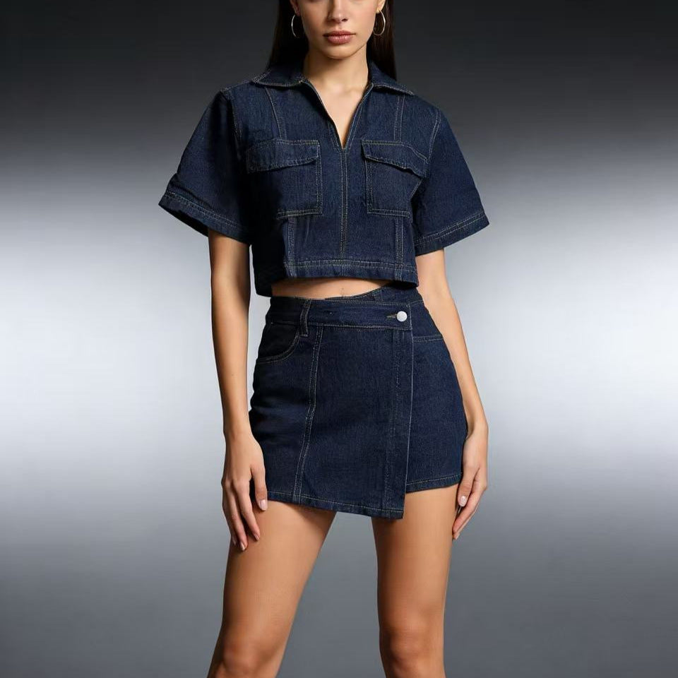 Dame moderne cropped skjorte med påsydd lommer og casual shorts Skjora