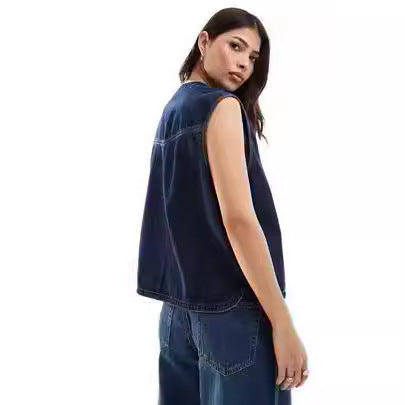 Dame Denim Bustier-Vest med snøring Skjora