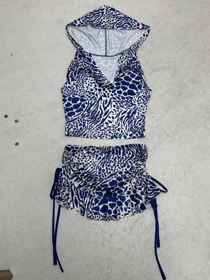Dame sporty bikiniset med hette og leken volangdesign Skjora