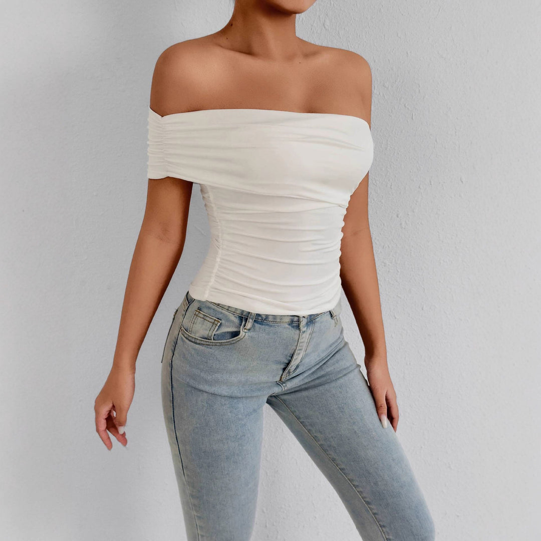 Dame Off-Shoulder topp med raffinerte volangdetaljer Skjora