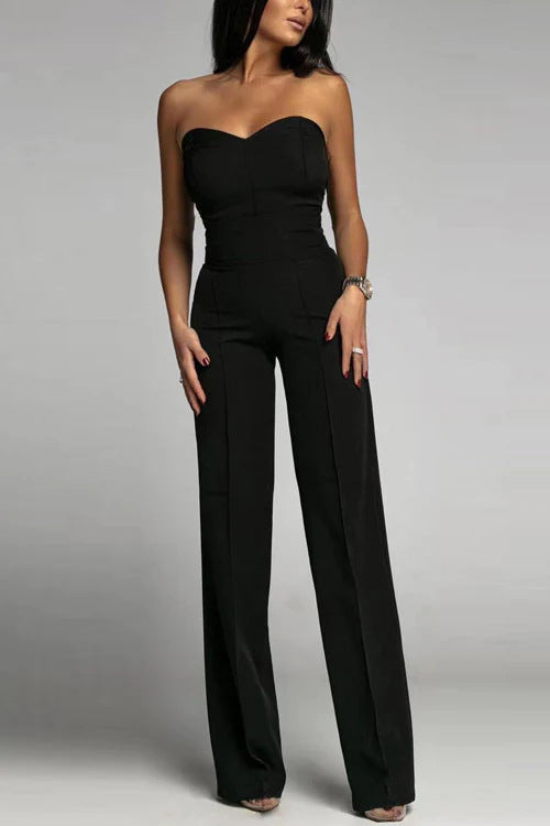 Dame elegant jumpsuit med av-skulder design og bred ben Skjora
