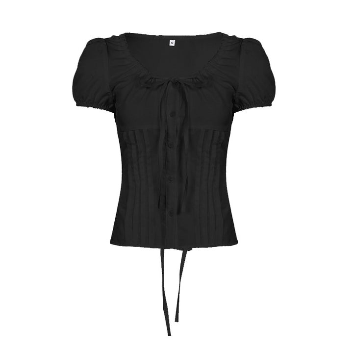 Dame elegant bluse med volangdetaljer og knappelukking Skjora