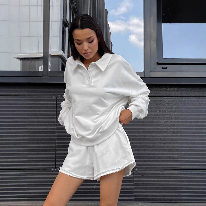 Dame Casual Polo Skjorte og Korte Shorts Sett