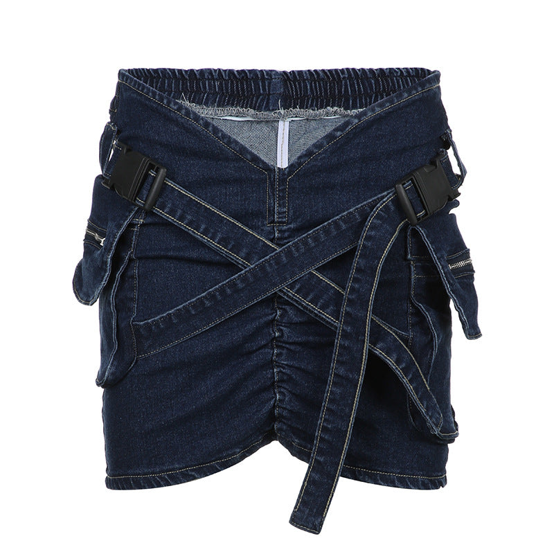 Dame Denim-miniskjørt med praktiske lommer og elastisk midje Skjora