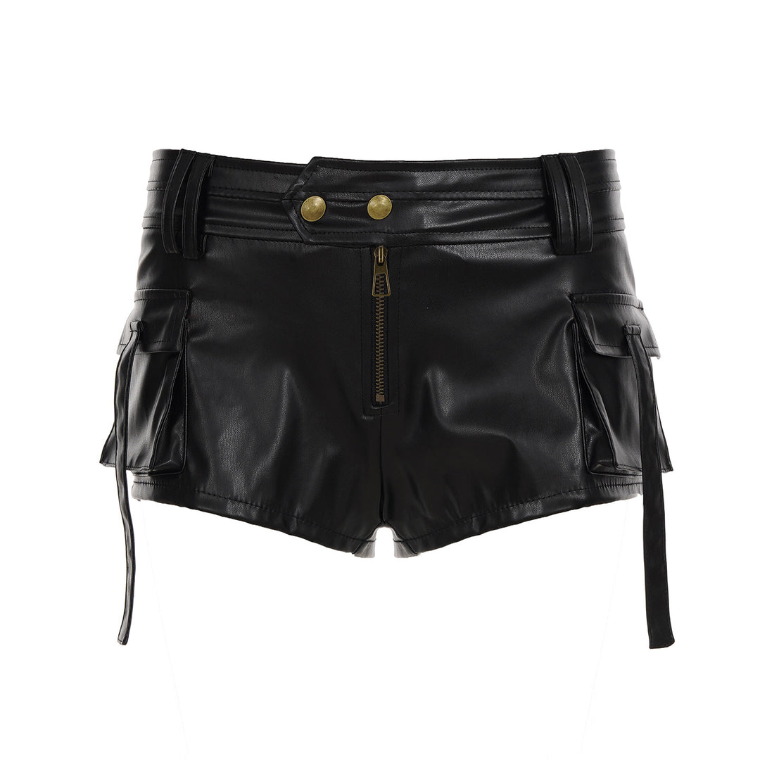 Dame Kunstlær-Shorts med dekorative knappe-detaljer Skjora